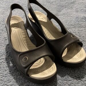 CROCS Black and Cream Slingback Sandals